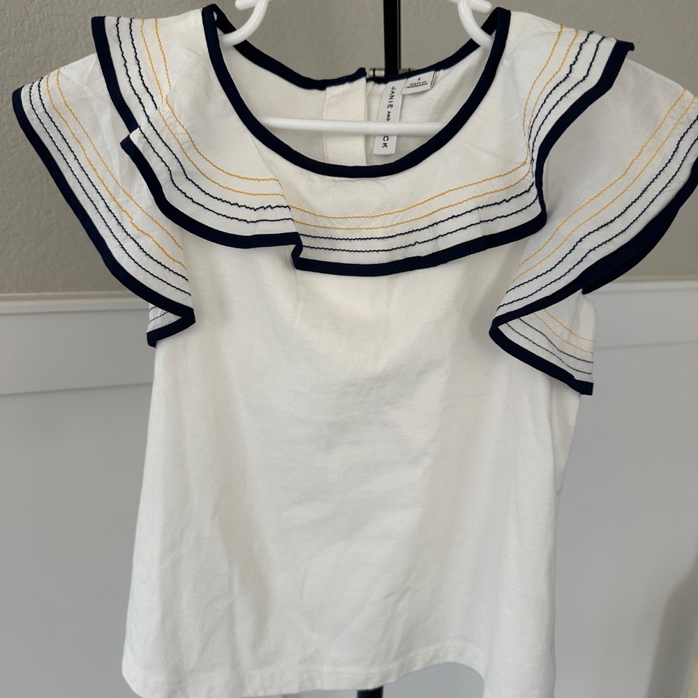 Janie and Jack White Tiered Ruffle Sleeve Top with embroidery Size 5